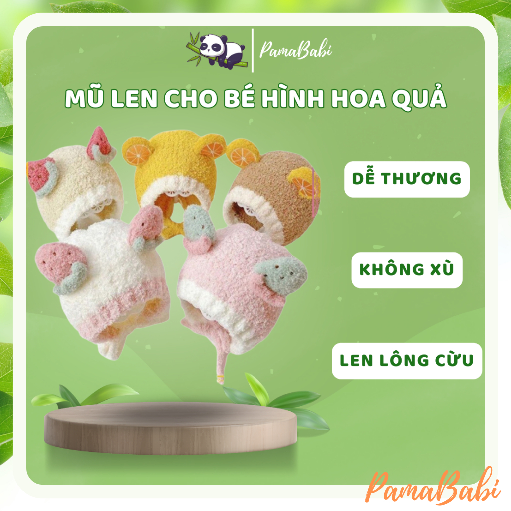 Mũ len lông cừu hình hoa quả cho bé
