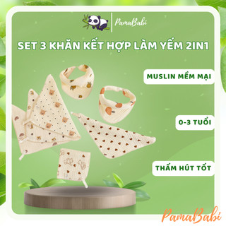 Set 3 khăn sữa, khăn yếm xô muslin cao cấp 2 trong 1 cho bé