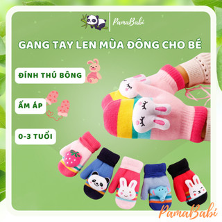 Găng tay len mùa đông đính kèm gấu bông cho bé 1-3 tuổi ( ảnh thật )
