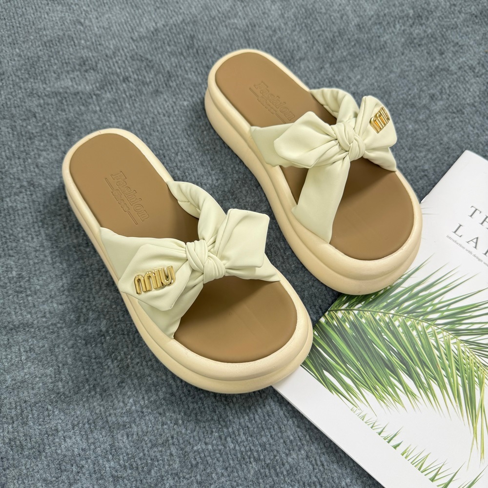 Dép Lê Nữ Đế Cao 5cm Quai Chéo Miumiu Hàng Loại 1 Full Box- Gl5