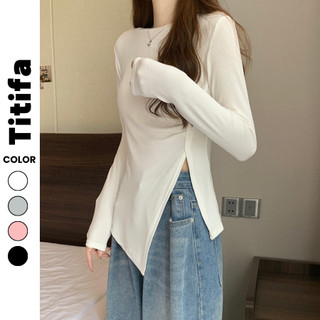 Áo thun nữ tay dài nhún eo xẻ tà thời trang, áo kiểu nữ chất vải thun mềm mại HL039 - Titifa Shop