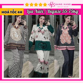 Bộ đồ ngủ bigsize 55-75kg, đồ bộ nữ pijama dài tay dài lụa xước bigsize, đồ ngủ lụa mặc nhà thiết kế sang chảnh
