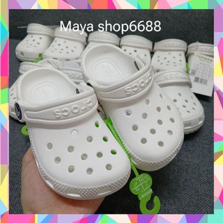 (Tặng 12 sticker) Dép Sục Crocs Classic Trắng Cho Bé Trai Gái . Sản Phẩm Cao Cấp, Nhựa Không Mùi . Trống Trơn Trượt.