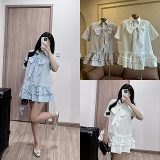 Váy áo babydoll nơ ngực to giả chân váy tầng bèo hot hit