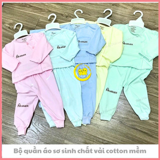 Bộ quần áo sơ sinh dài tay 1 màu cho bé Leekid cài chéo,đũng may rộng 10p cho bé mặc bỉm