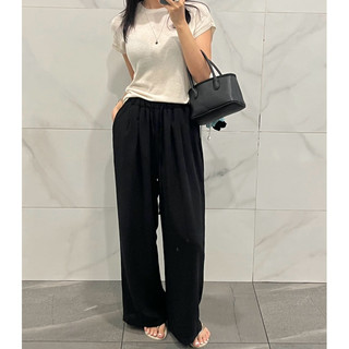 LINEN BLEND DAILY BANDING PANTS (BLACK)