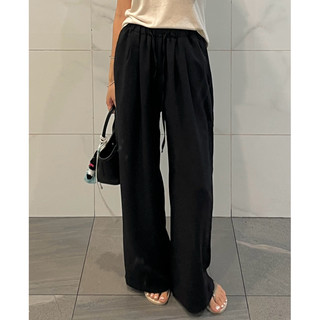 LINEN BLEND DAILY BANDING PANTS (BLACK)