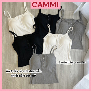 Áo 2 dây thun tăm có cúc trước sẵn mút đệm quai nhỏ ôm body dáng croptop HA776