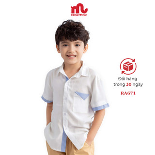 Áo sơ mi trắng bé trai RIOMIO cộc tay 20-40kg cổ Đức phối kẻ chất thô Hàn thoáng khí thấm hút RA671