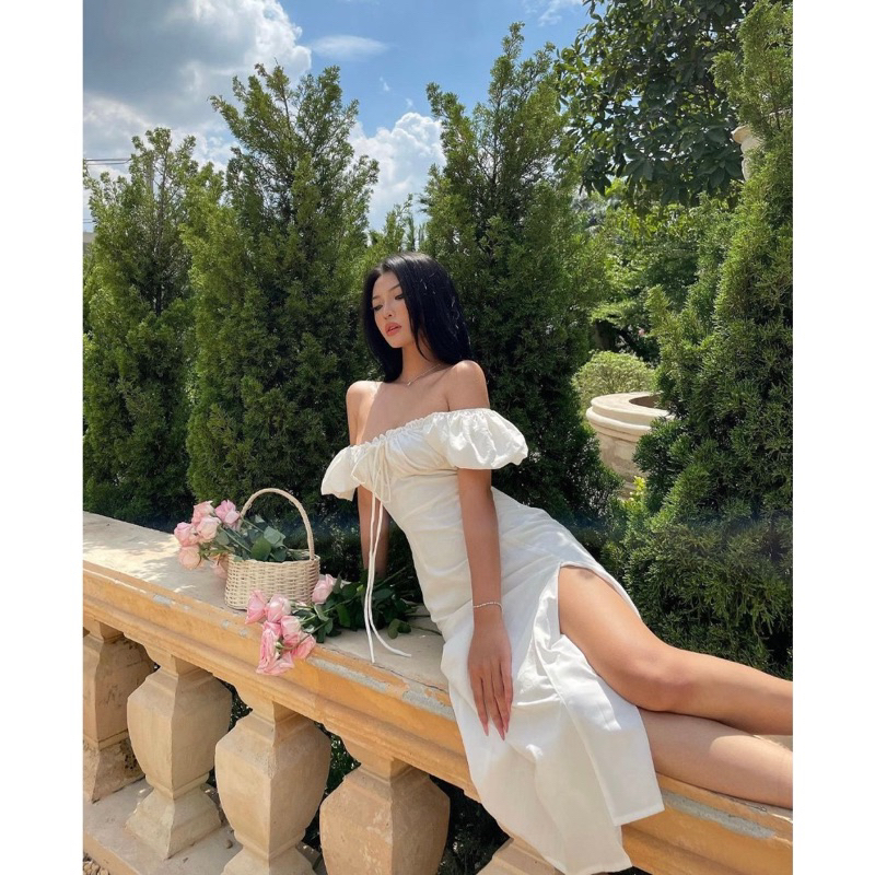 [Pass] Thanh Lý Váy Nhà APRILLE midi dài tay phồng xẻ tà size M - Aurora Dress