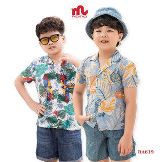 Áo sơ mi cộc tay họa tiết bé trai Riomio chất cotton mềm mát đi chơi đi biển size từ 10-40kg RA619