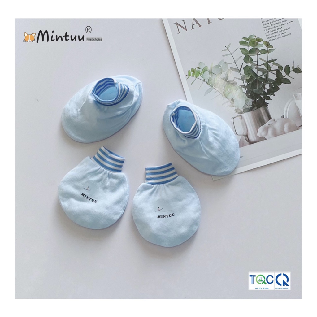 Set 5 bộ bao tay chân sơ sinh Newborn vải viscose rayon, bé 0-1 tháng, nhẹ kg <3,5 kg hiêu Mintuu-3231