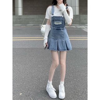 Đầm Denim Hai Dây Dáng Chữ a Lưng Cao Thời Trang