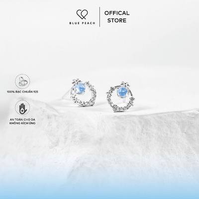 Khuyên Tai Bạc 925 Blue Peach KT Vòng Tròn Hoa 5 Cánh - Moonstone KT724