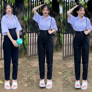 Quần tây nữ đi học 2 khuy lưng cao dáng quần baggy nữ học sinh cấp 3 đi học đi làm xinh xắn M07