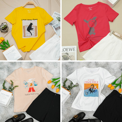 Áo phông nữ dáng vừa NA01 lẻ size  từ 54-65kg chất liệu thun cotton Loza XA015
