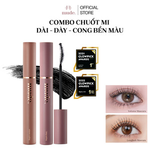 Combo Mascara Chuốt Dày Mi mude Volume Curling (10ml) & Mascara Chuốt Dài Mi 24H mude Longlash Curling (10ml)