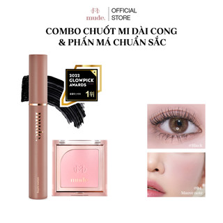 Combo Mascara Chuốt Dày Mi Định Hình Mi Tốt mude Volume (10ml) & Phấn Má Hồng Mịn Lì Kiềm Dầu Chuẩn Màu mude (5g)