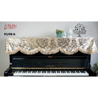Khăn Phủ Đàn Piano Nhung Vàng Thêu Hoa Tua Rua Xoắn KU-06B