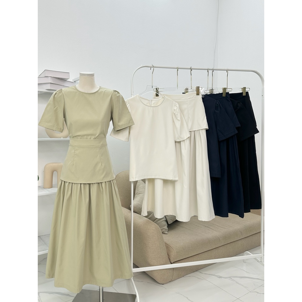 Set Váy Áo Dáng Dài Nữ Cổ Tròn Kèm Chân Váy Xòe Dài Cách Điệu Nhẹ Nhàng Nữ Tính, Set Váy Tiểu Thư - 29feb.closet - S240 | BigBuy360 - bigbuy360.vn