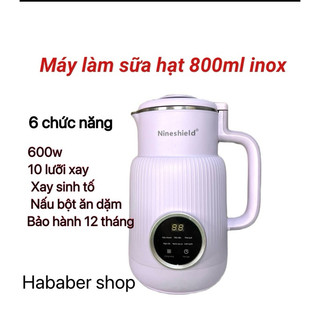 Máy làm sữa hạt Nineshield 800ml tiếng Việt inox xay sữa nhuyễn mịn
