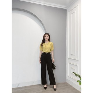 Áo Sơ Mi Lụa Min House Cổ Nơ Lệch Cúc Ngọc Cao Cấp