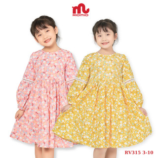 Đầm bé gái thu đông RIOMIO thiết kế dáng xòe tay phối ren, họa tiết hoa nhí cho bé 15-40kg RV315