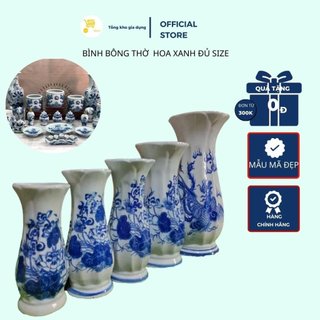 Bình Hoa - Bình Bông Thờ Cúng In Xanh Đủ Size - Bình Bông Xanh Bát Tràng Cao Cấp MTA-MART
