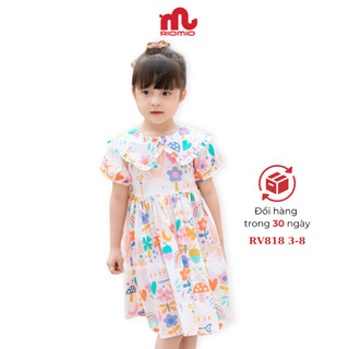 Váy bé gái mùa hè RIOMIO size 16-33kg cổ bèo phối nơ, chất cotton mềm mịn RV818