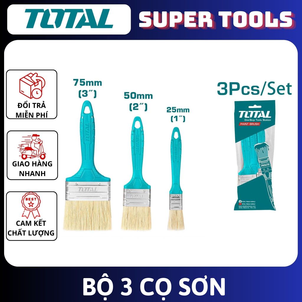 ĐỒ NGHỀ TOTAL Bộ 3 cọ sơn 1INCH~3INCH THT8450301