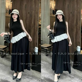 Set balo phổi tơ xòe pepum mix chân váy midi