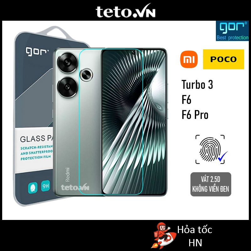 Kính Cường Lực Gor Redmi Turbo 3 5G, POCO F6/ F6 Pro 5G Trong Suốt ,9H/ Vát 2.5D - Hãng Gor