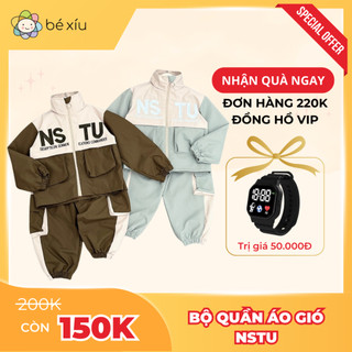 Đồ bộ quần áo khoác gió cho bé trai dài tay 2 lớp dù NSTU, ấm khi se lạnh, chống gió cho bé từ 9-28Kg by BÉ XÍU B110