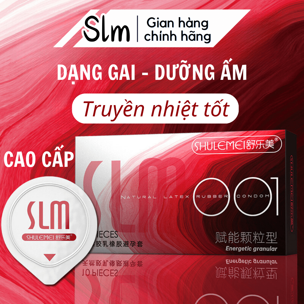 Bao Cao Su Gai Cao Cấp SLM Siêu Mỏng 001mm, Nhiều Gel Bôi Trơn - Hộp 10 BCS