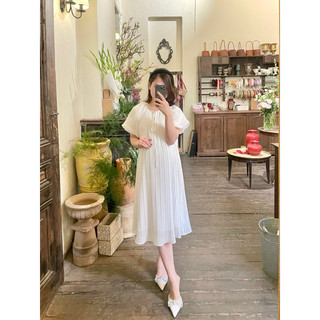 (Ảnh thật) Váy xếp ly tay bồng