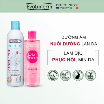 COMBO Xịt khoáng cấp ẩm Evoluderm 400ml và Nước hoa hồng Evoluderm 250ml