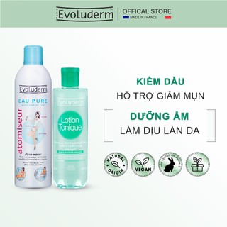 Bộ Xịt Khoáng Evoluderm dưỡng ẩm cấp nước 400ml và Nước Hoa Hồng cho da hỗn hợp dầu mụn 250ml
