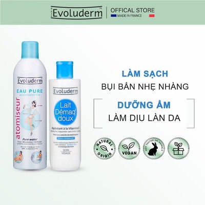 Bộ Xịt khoáng cấp ẩm Evoluderm 400ml và Sữa tẩy trang rửa mặt dành cho da thường Evoluderm 250ml