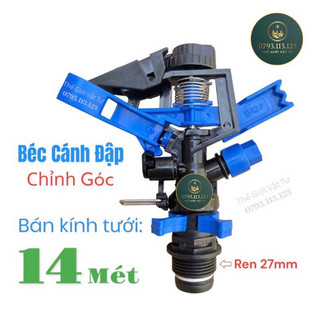 Bộ 10 Béc tưới cây cánh đập chỉnh góc ren ngoài phi 27, Bán kính tưới 14 mét