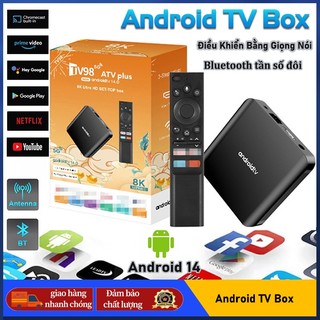 Android tv box tv98 plus atv,dual wifi 2.4 và 5ghz,kết nối bluetooth,kèm khiển giọng nói,ram 16gb,rom 256gb,android 14