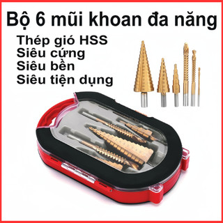 Bộ 6 mũi khoan tháp đa năng SOPMEDIA mũi khoan cưa đa năng thép gió HSS mạ Titan siêu bền