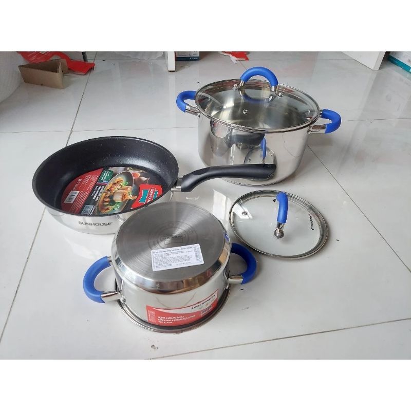 NỘ NỒI CHẢO SUNHOUSE 3 ĐÁY INOX Mode shop 362