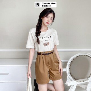 Quần short nữ Twentyfive ống rộng lửng xếp ly eo, cúc cài lệch QA15