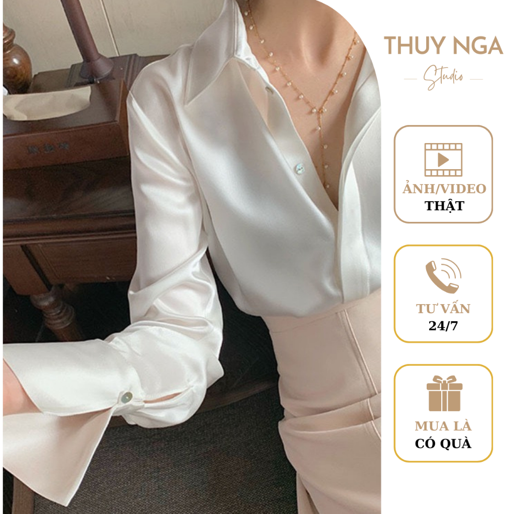 Áo Sơ Mi Lụa 𝗧𝗛𝗨𝗬 𝗡𝗚𝗔 𝗦𝗧𝗨𝗗𝗜𝗢 Thiết Kế Basic Chất Lụa Cao Cấp