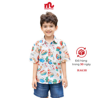 Áo sơ mi bé trai RIOMIO họa tiết đi biển size 13-30kg chất cotton thô Hàn RA638