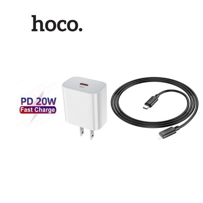 Bộ sạc nhanh Hoco C76 kèm cáp X88 Typec to IP PD20W 3.0A  (ĐEN) dài 1m, chân dẹt dùng cho 10/11/12/13/14