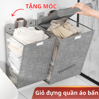 Giỏ đựng quần áo nhà tắm bẩn treo tường vải có nắp đậy gấp gọn có tay xách chống nước PN_GDQA101
