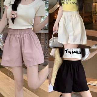 Quần đùi nữ mặc nhà ống rộng lưng cao dáng short thể thao chất vải đũi gió mềm mát Quần sooc nữ cạp cao thun chun bigsie