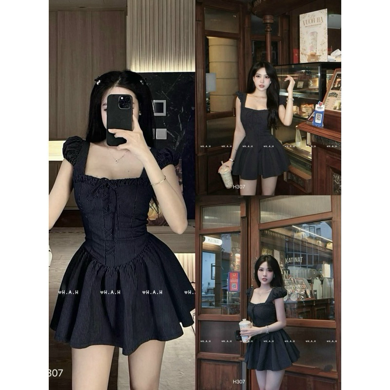 𝐕𝐍𝟎𝟕 ( 𝐁𝐈𝐆𝐒𝐈𝐙𝐄) Đầm tiểu thư cổ tay vuông kẻ sọc phối nơ dễ thương hàn quốc ( 𝐒 => 𝟑𝐗𝐋 - 𝐊𝐄̀𝐌 𝐐𝐔𝐀̂̀𝐍  by CarotShop | BigBuy360 - bigbuy360.vn