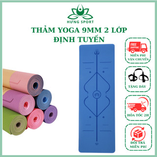 Thảm tập yoga TPE 2 lớp 9mm định tuyến, dày dặn, chống trơn trượt, thấm hút mồ hôi, đường định tuyến in rõ nét